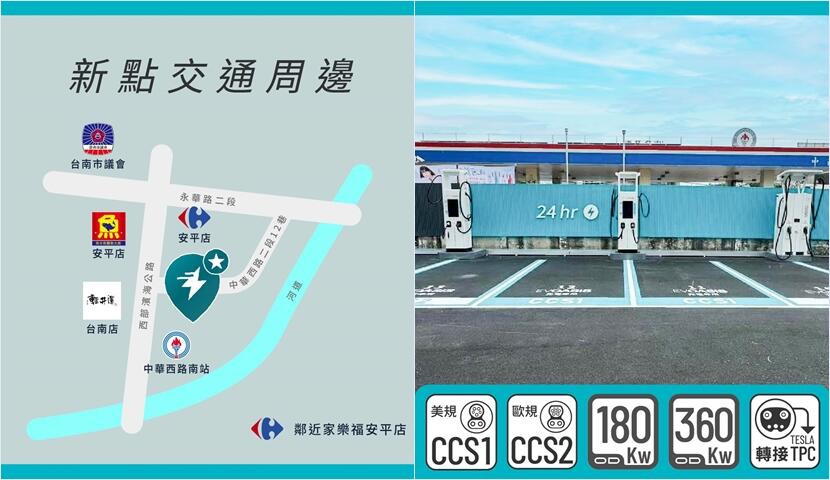 14-席充電車位還有-CCS1-to-TPC-轉接頭，EVOASIS-台南中華西路超級綠洲站點升級-2